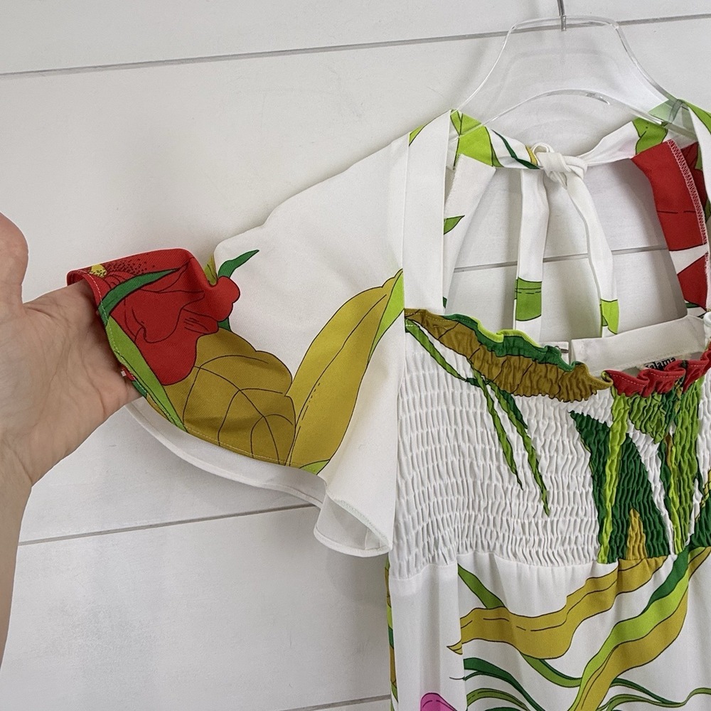 VINTAGE‎ 70s Malama Sophisticates Hawaii Maxi Dress M Hibiscus Smocked Tropical - Picture 5 of 16